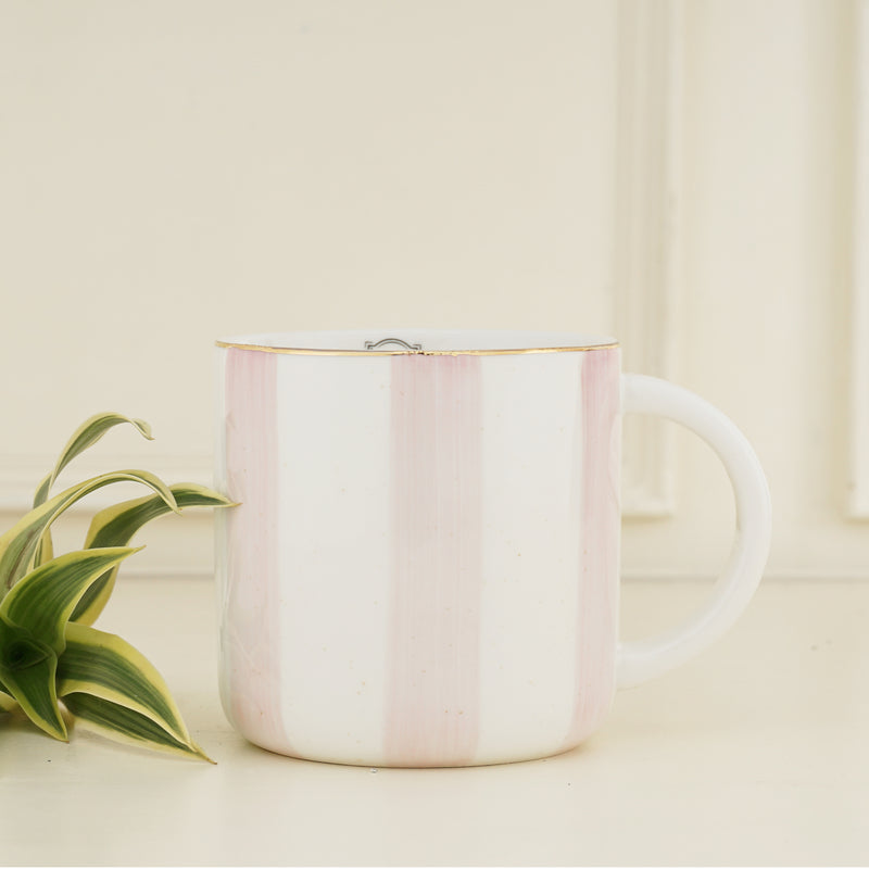 Elegant Porcelain Big Pink Stripes, Tea & Coffee Mug (300ml)